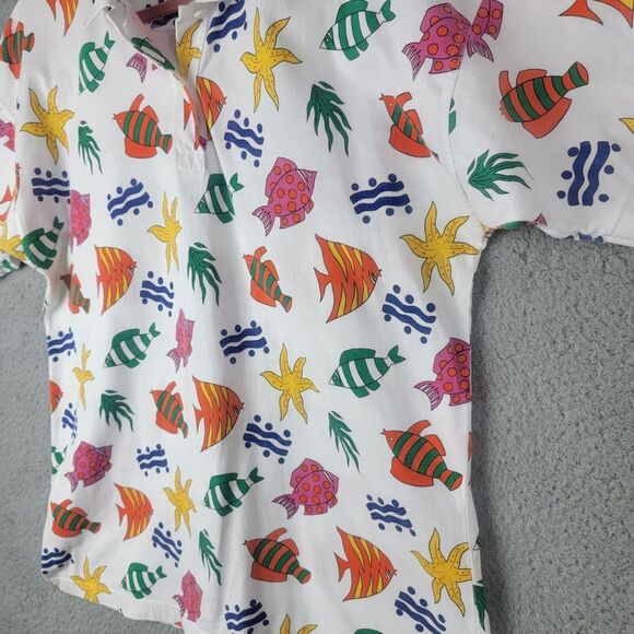 Picone Sport Polo Shirt Womens Large Tropical Fish Colorful 100% Cotton Collared - Picture 9 of 15